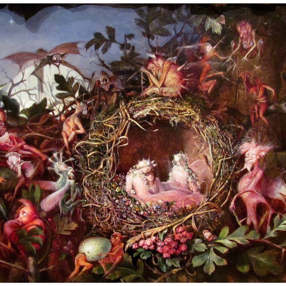 Fairies in a Bird's Nest Art Print: 8"by10" Unframed. Magic Fantasy Forest Scene